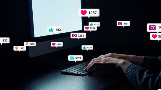 Person typing on keyboard with social media notifications on screen